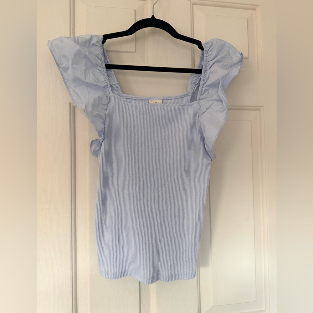 a new day Sky Blue Ruffle Sleeve Blouse